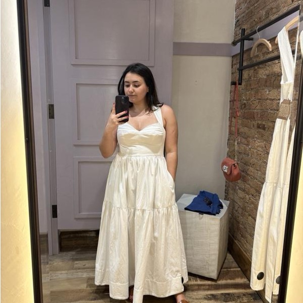 Anthropologie - Forever That Girl White Denim Sweetheart Dress. XS. NWT - Picture 6 of 12